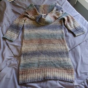 Cowl neck tunic length sweater
